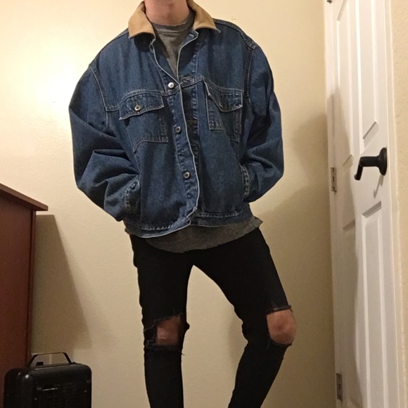 timberland denim jacket leather collar